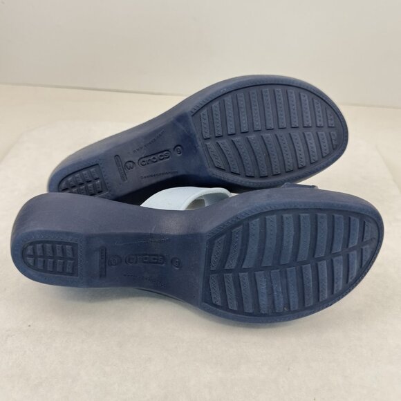 Crocs Womens 2-Tone Blue Navy Mix Madeira 2 Strap Slip On Sandals Croslite Sz W9 - Picture 8 of 12
